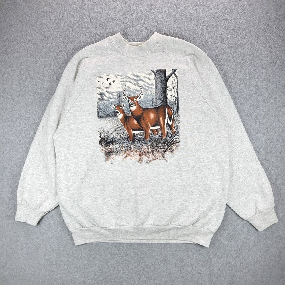 Fruit of the Loom Sweatshirt Mens‎ XL Gray Vintage 90s Deer Nature Graphic USA